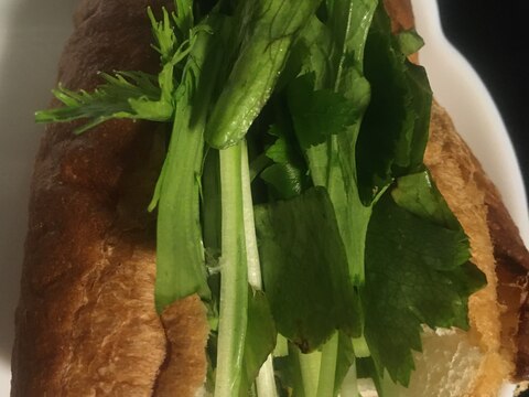レタス、水菜、三つ葉のバゲットサンド
